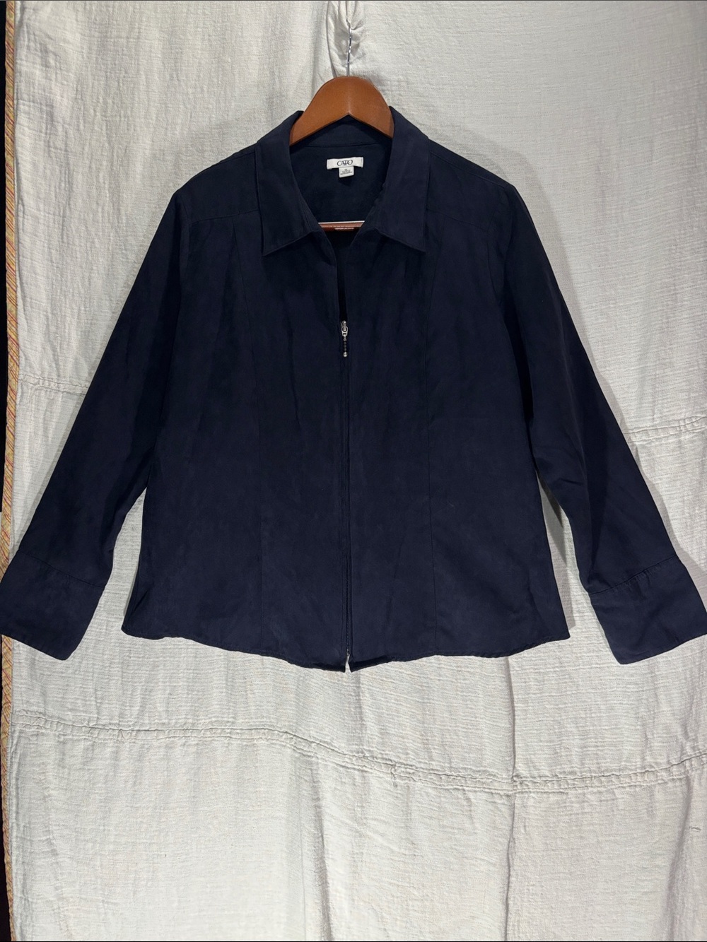 Cato Navy Blue Faux Suede Full Zip-Front Blazer Jacket Collared Size XL